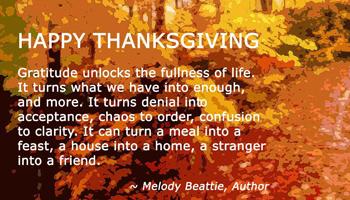 Find ways to be thankful and thoughtful all year and let Thanksgiving be the great time to recharge and get recommitted.